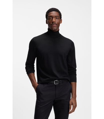Boss Merino Wool Rollneck Sweater In A Slim Fit Black