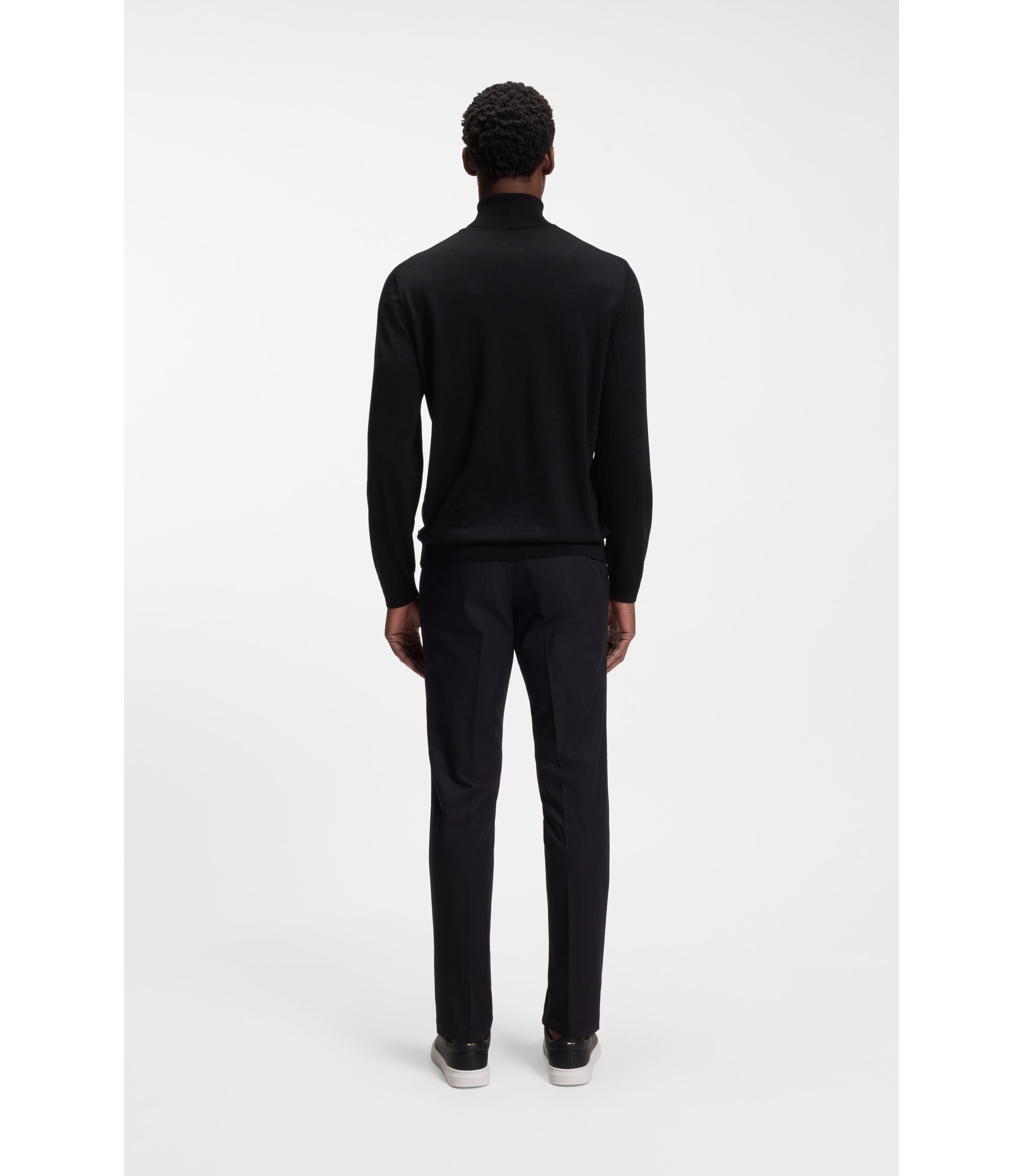 Boss Merino Wool Rollneck Sweater In A Slim Fit Black