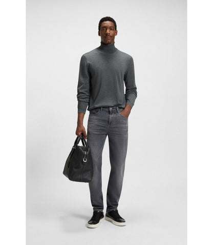 Boss Merino Wool Rollneck Sweater In A Slim Fit Grey
