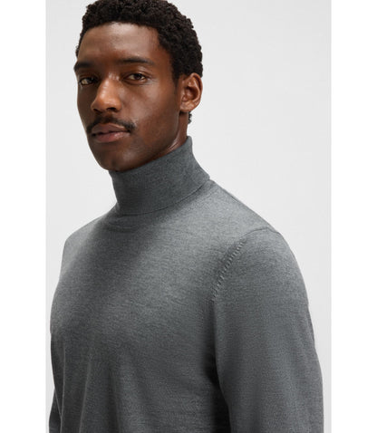 Boss Merino Wool Rollneck Sweater In A Slim Fit Grey