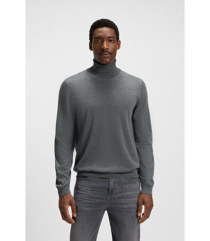 Boss Merino Wool Rollneck Sweater In A Slim Fit Grey