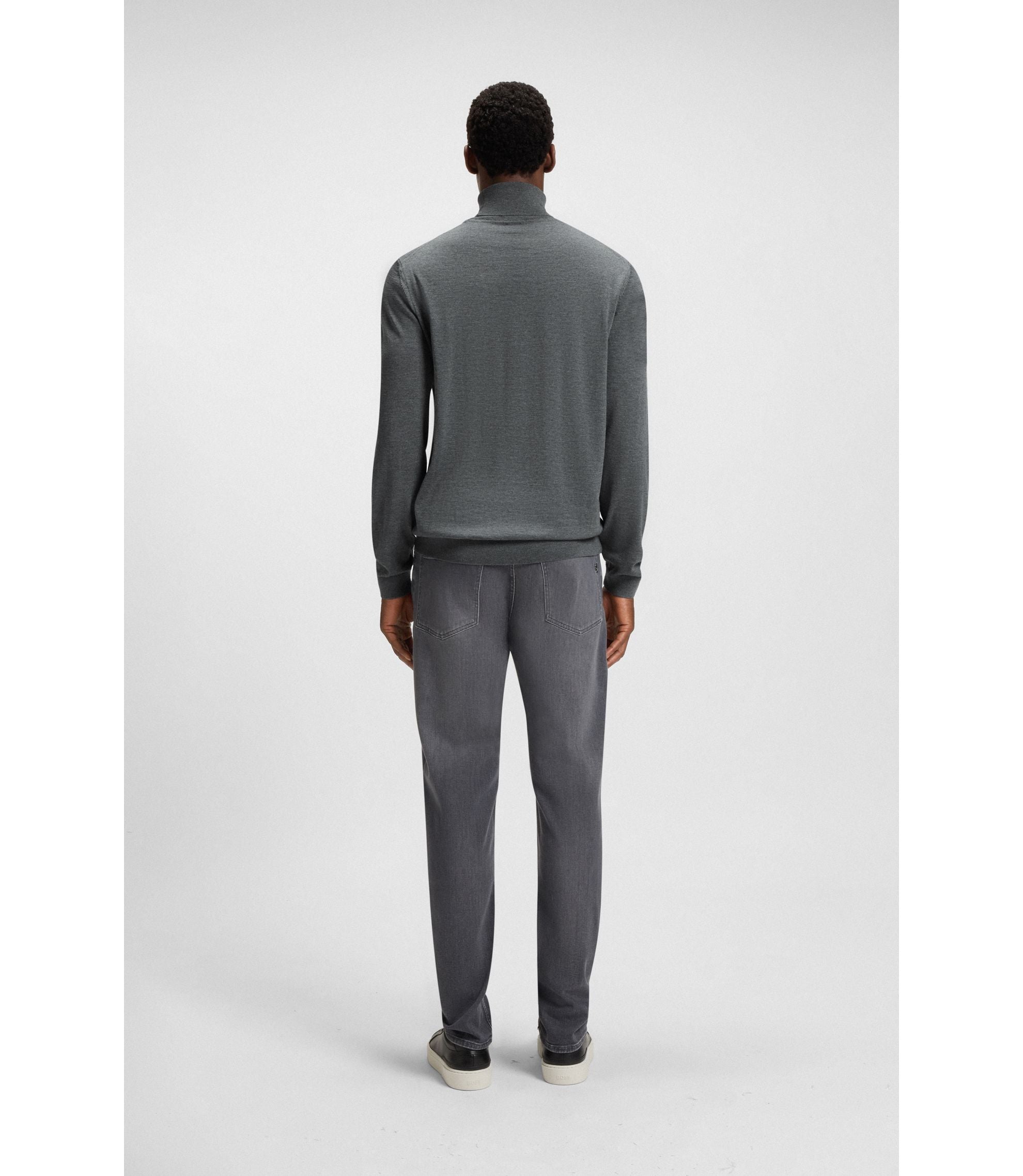 Boss Merino Wool Rollneck Sweater In A Slim Fit Grey