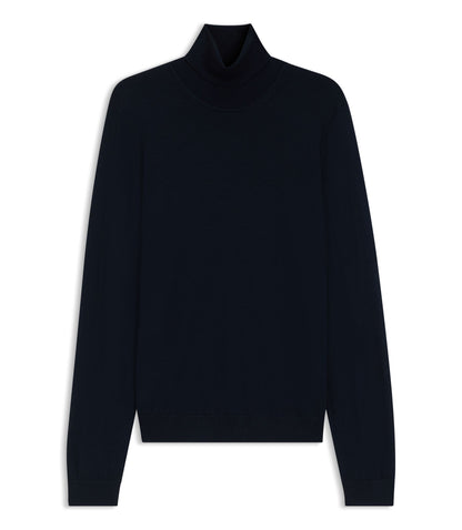 Boss Merino Wool Rollneck Sweater In A Slim Fit Dark Blue