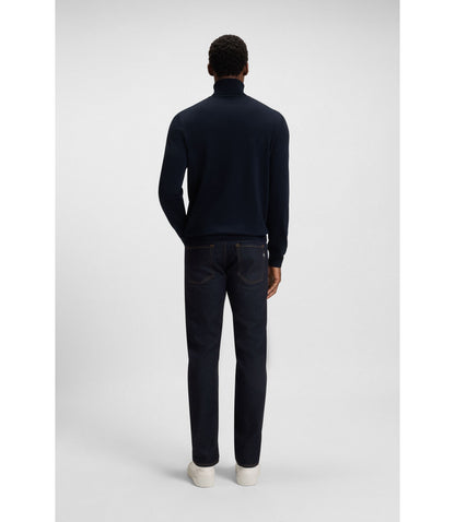Boss Merino Wool Rollneck Sweater In A Slim Fit Dark Blue