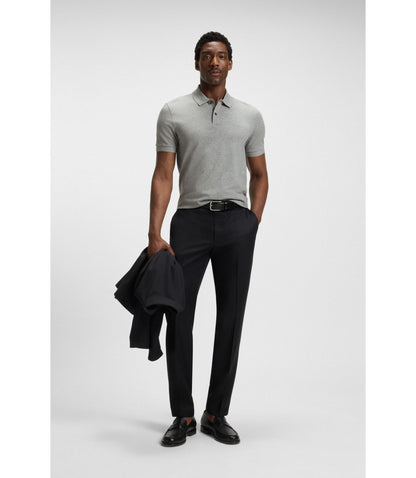 Boss Pallas Logo Detail Polo Shirt In Cotton Piqu Silver
