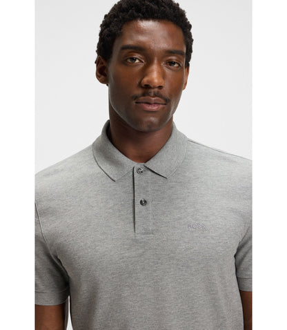 Boss Pallas Logo Detail Polo Shirt In Cotton Piqu Silver