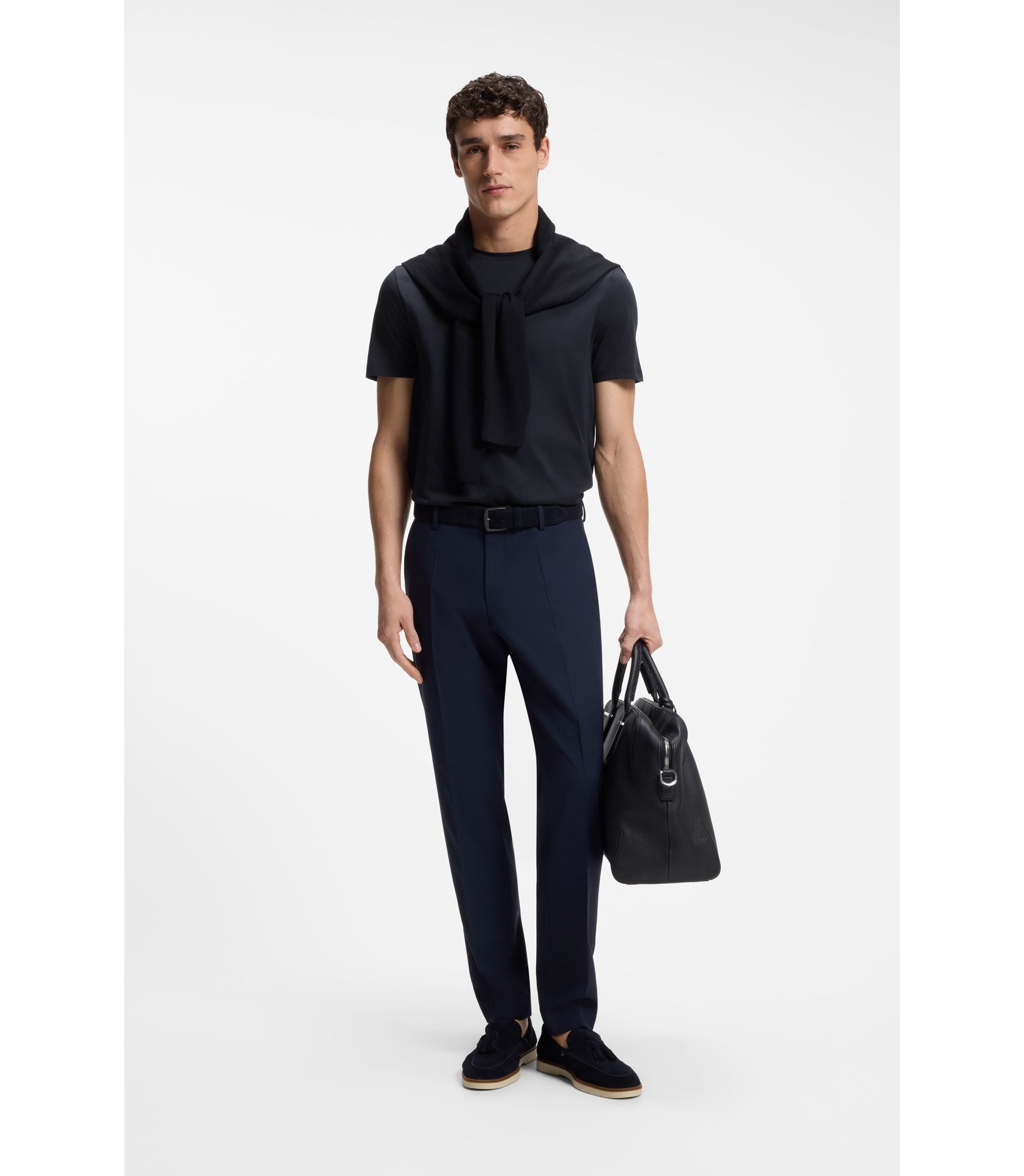 Boss Slim Fit T Shirt In Mercerized Cotton Dark Blue