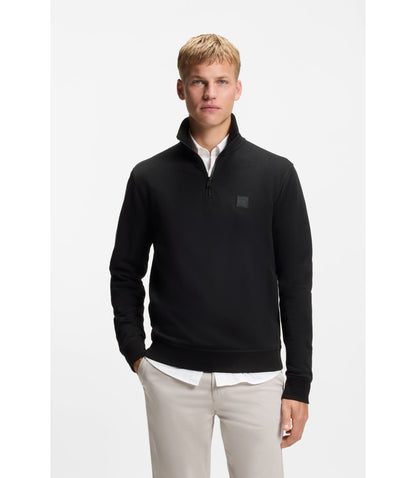 Boss Cotton Terry Sweatshirt With Zipper Collar Black