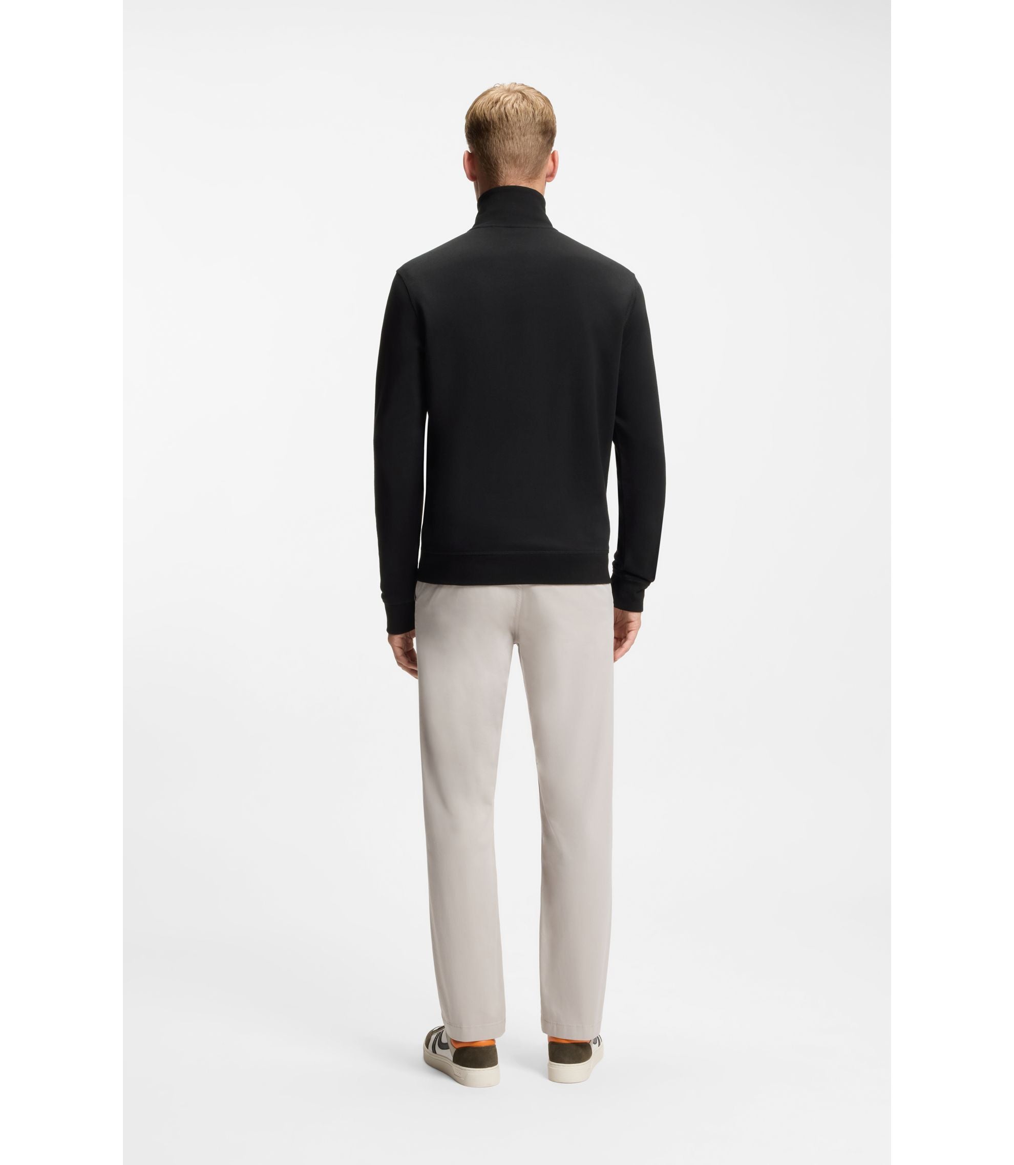 Boss Cotton Terry Sweatshirt With Zipper Collar Black