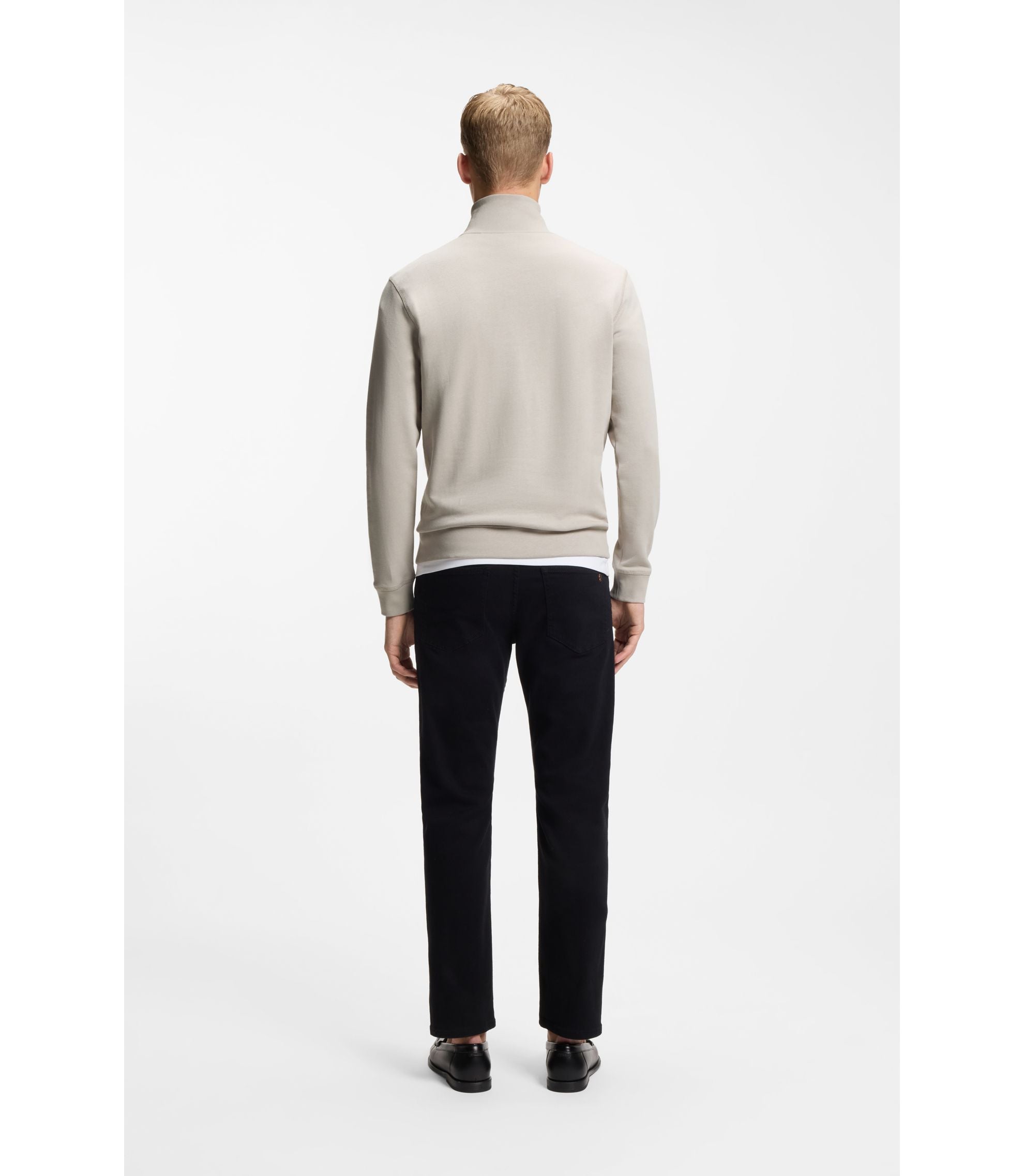 Boss Cotton Terry Sweatshirt With Zipper Collar Light Grey