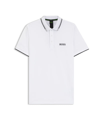 Boss Active Paddy Regular Fit Polo Shirt In Quick Dry Stretch Pique White