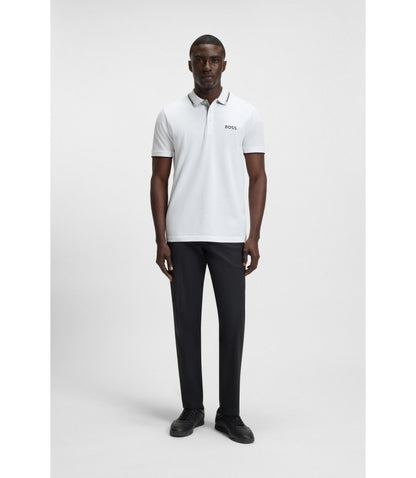 Boss Active Paddy Regular Fit Polo Shirt In Quick Dry Stretch Pique White