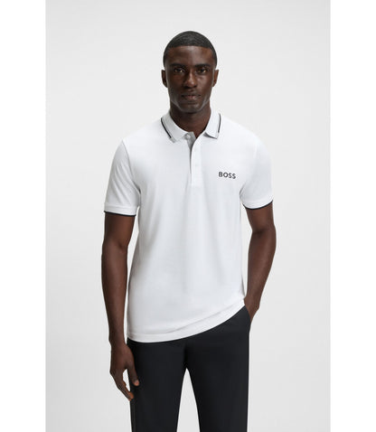 Boss Active Paddy Regular Fit Polo Shirt In Quick Dry Stretch Pique White