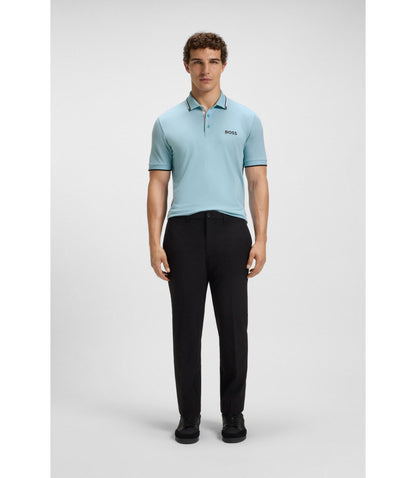 Boss Active Paddy Regular Fit Polo Shirt In Quick Dry Stretch Pique Light Blue