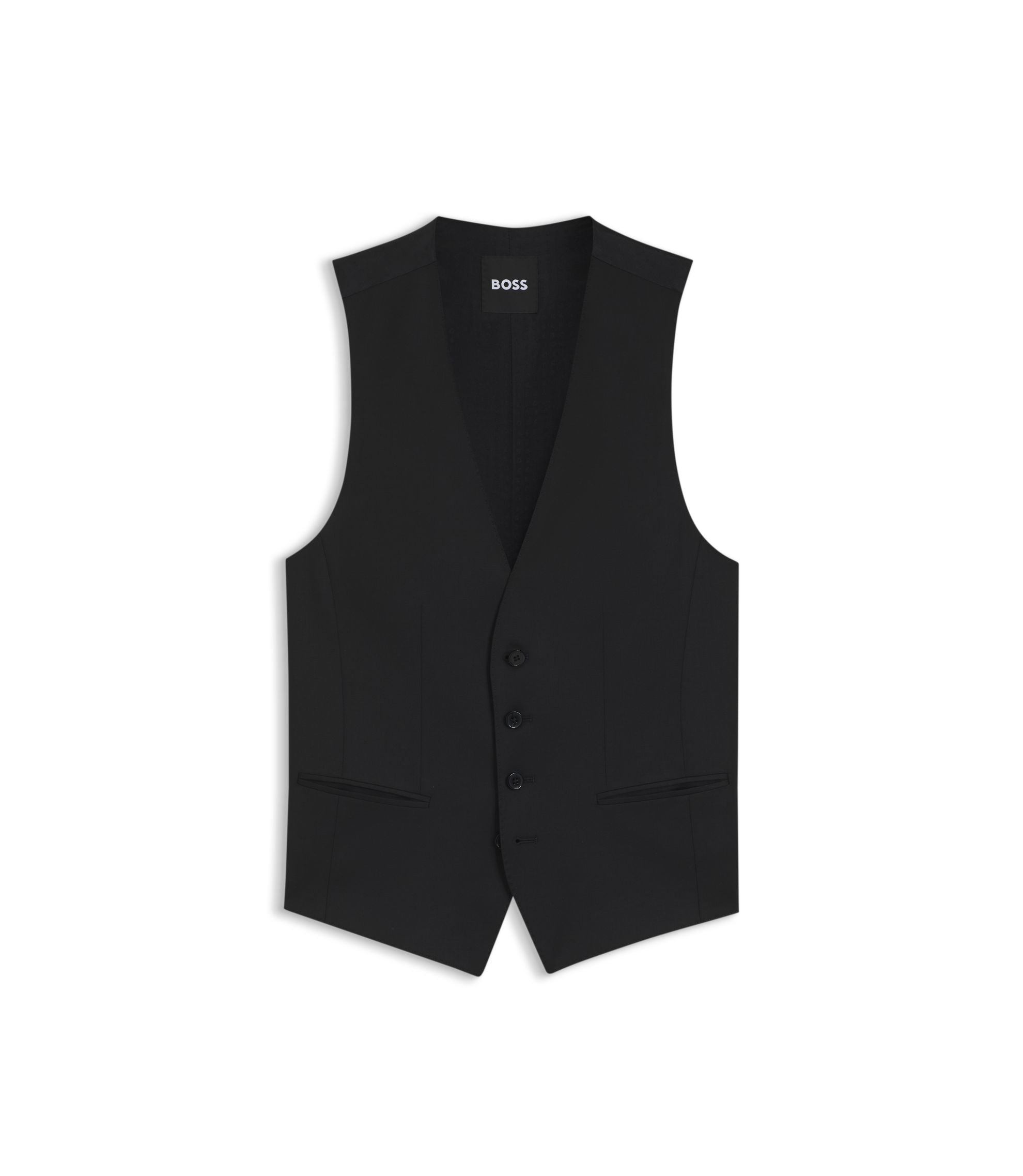 Boss One Slim Fit Vest In Virgin Wool Serge Black