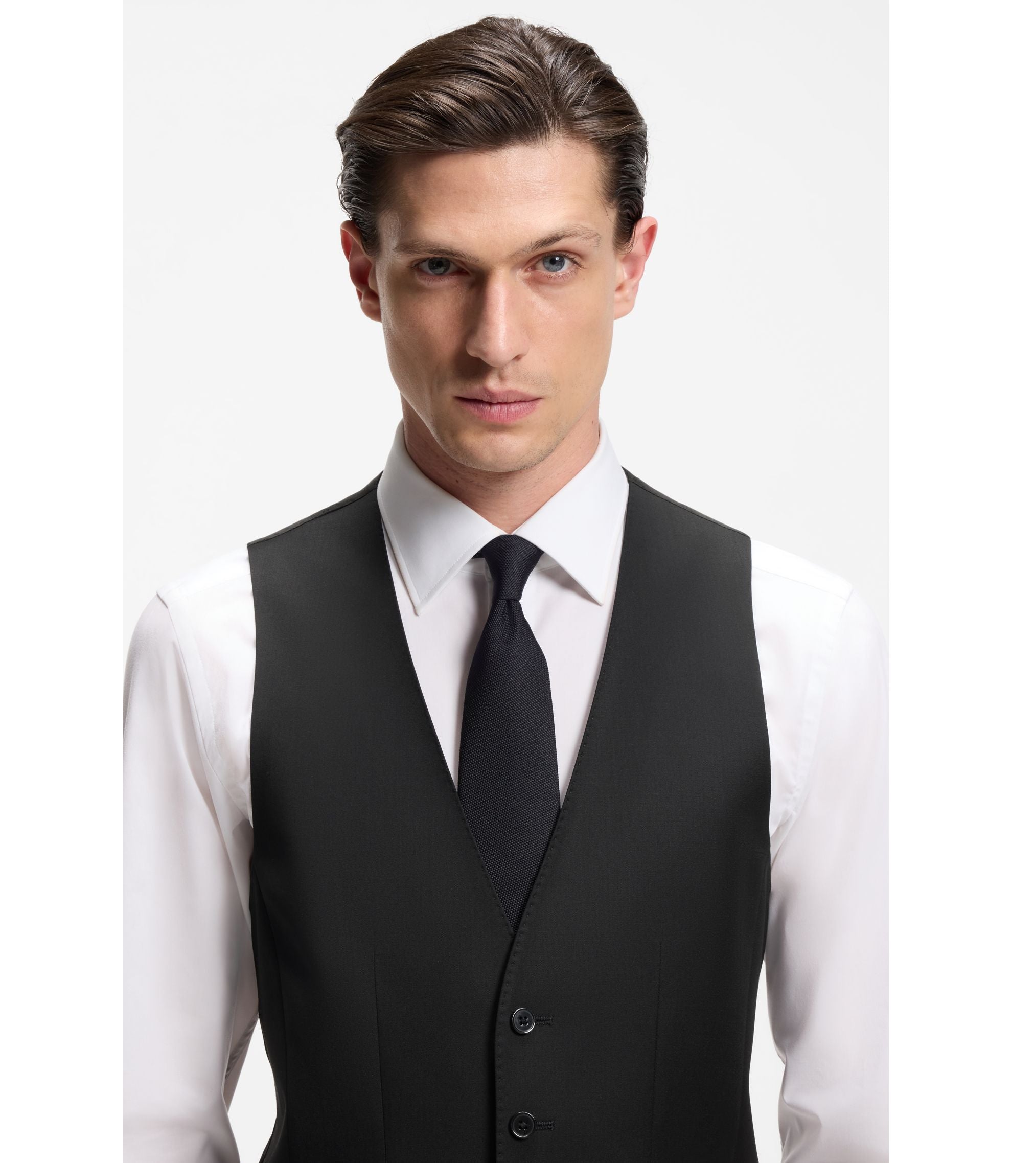Boss One Slim Fit Vest In Virgin Wool Serge Black