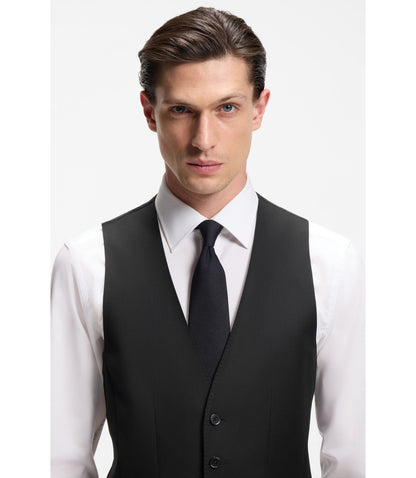 Boss One Slim Fit Vest In Virgin Wool Serge Black