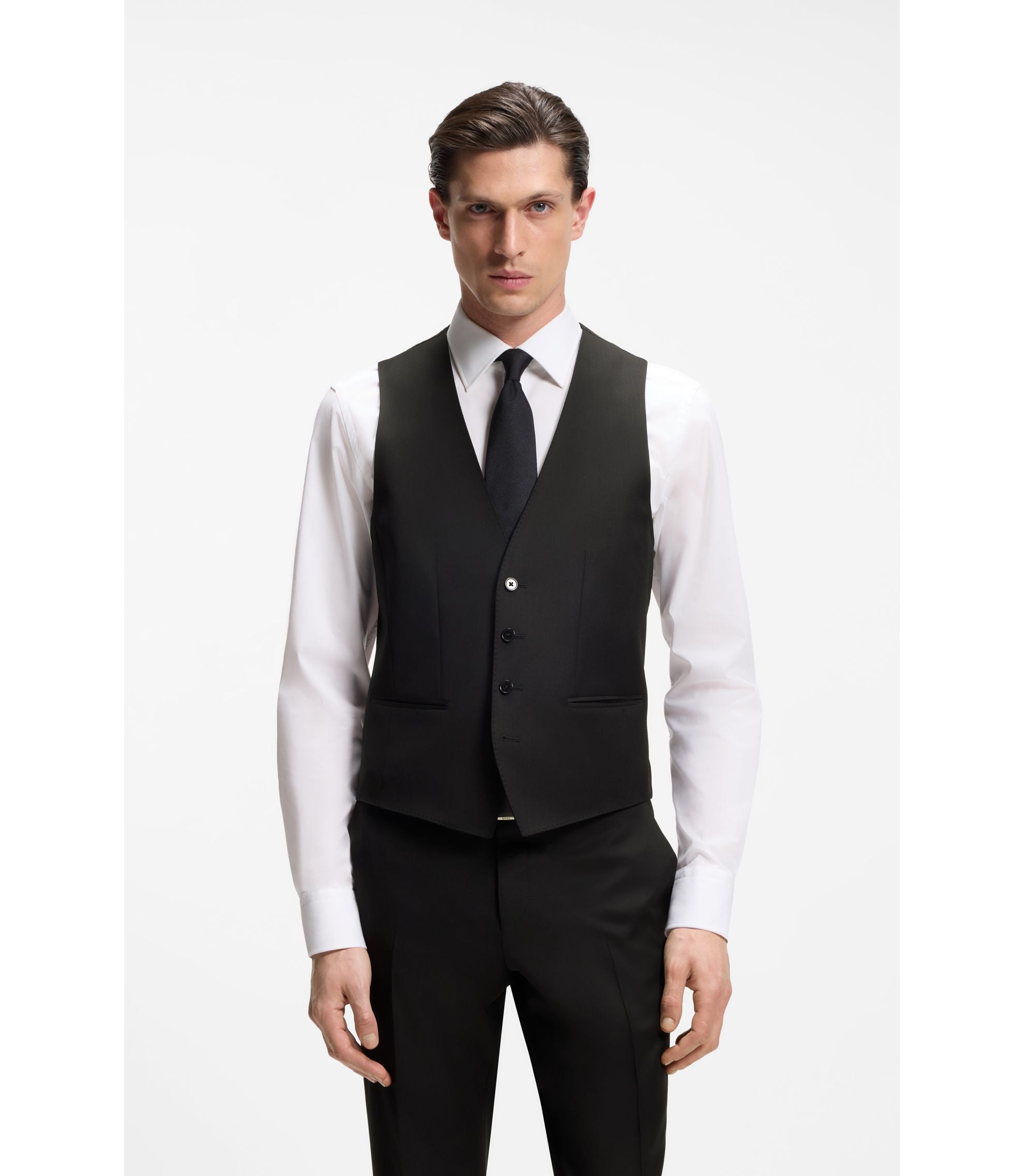 Boss One Slim Fit Vest In Virgin Wool Serge Black