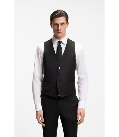 Boss One Slim Fit Vest In Virgin Wool Serge Black