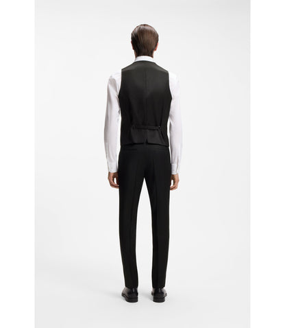 Boss One Slim Fit Vest In Virgin Wool Serge Black