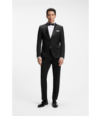 Boss Slim Fit Tuxedo Jacket In Virgin Wool Serge Black