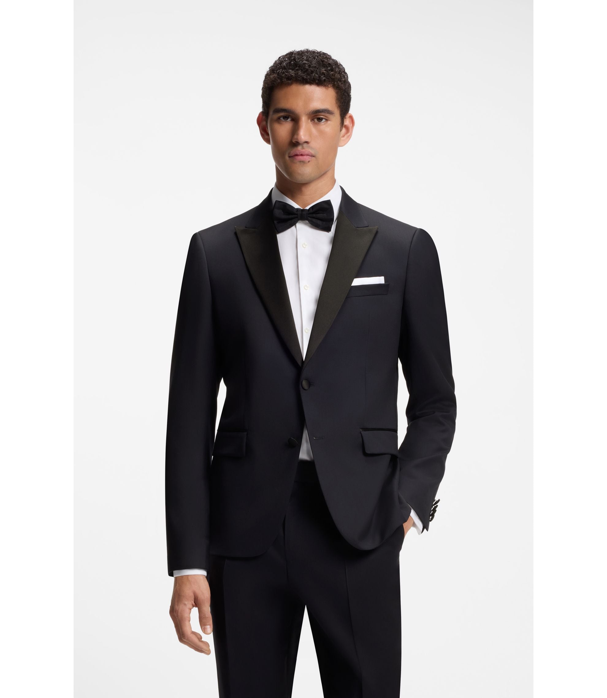Boss Slim Fit Tuxedo Jacket In Virgin Wool Serge Dark Blue