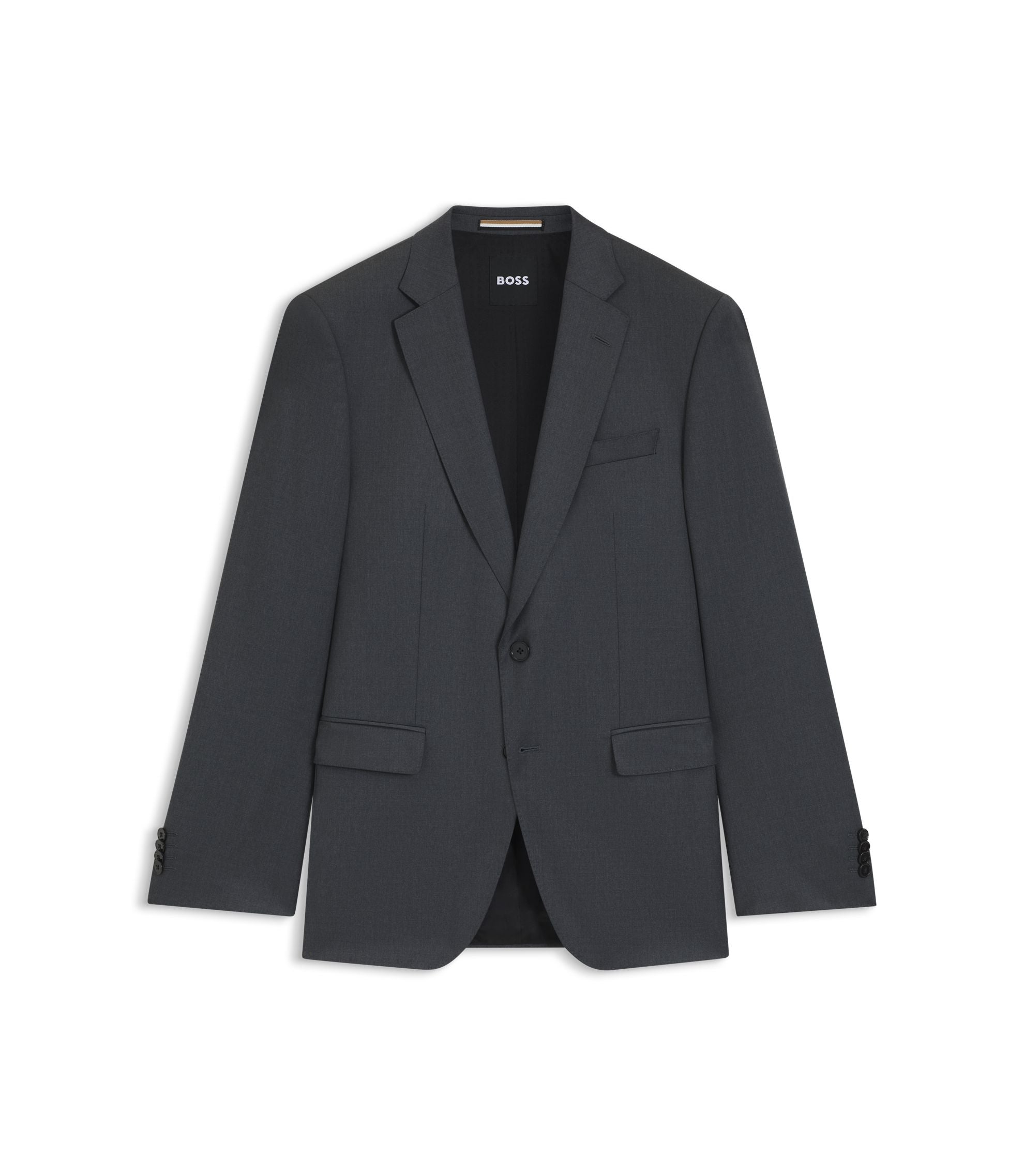Boss One Slim Fit Suit Jacket In Virgin Wool Serge Dark Grey