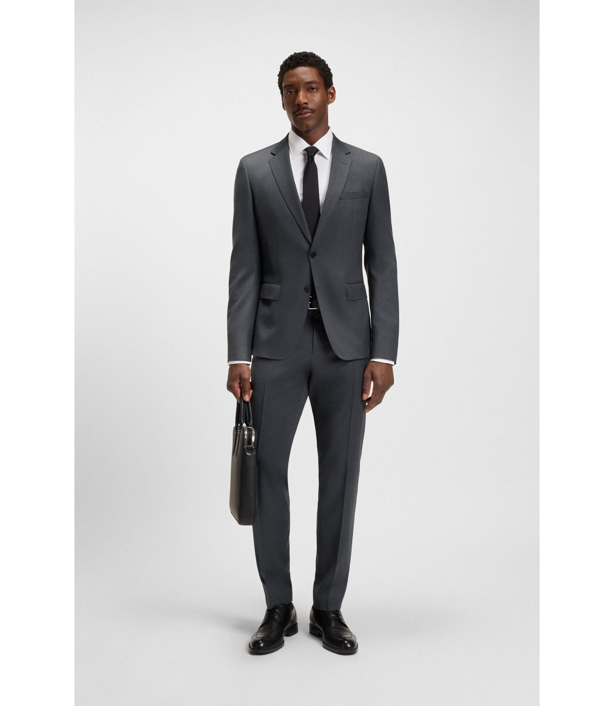 Boss One Slim Fit Suit Jacket In Virgin Wool Serge Dark Grey