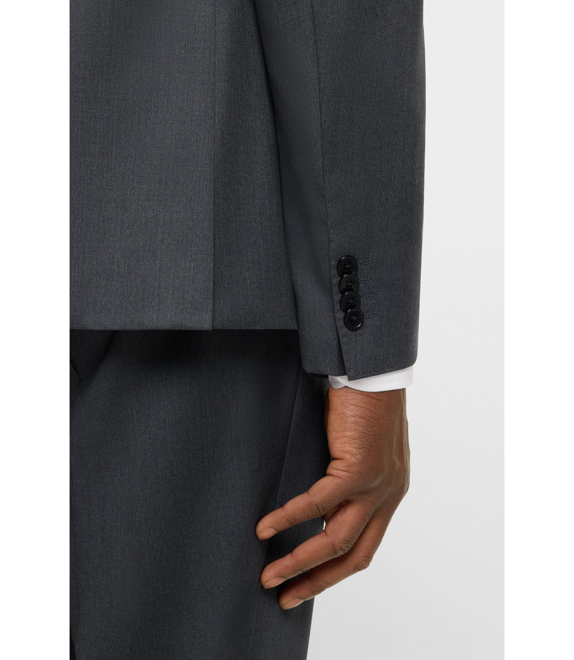 Boss One Slim Fit Suit Jacket In Virgin Wool Serge Dark Grey
