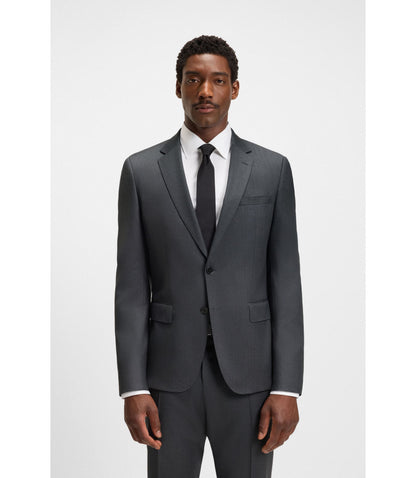 Boss One Slim Fit Suit Jacket In Virgin Wool Serge Dark Grey