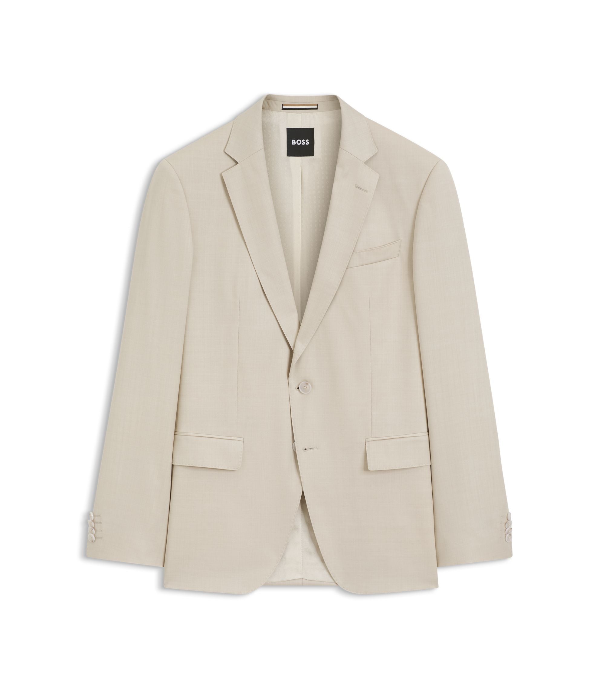 Boss One Slim Fit Suit Jacket In Virgin Wool Serge Light Beige