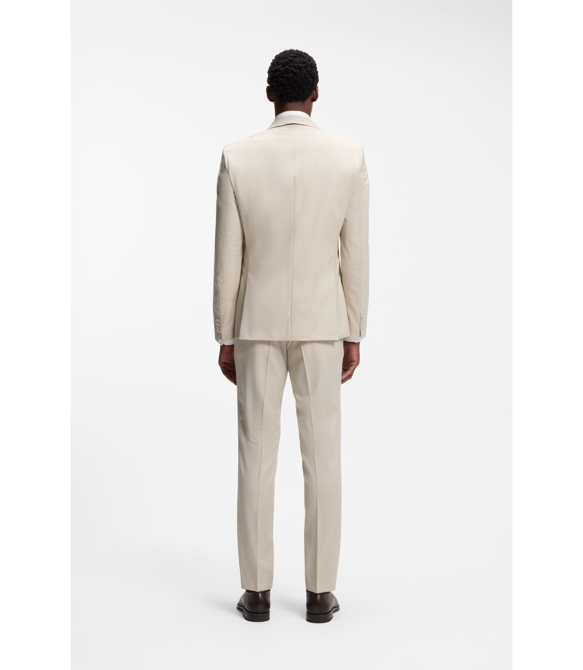 Boss One Slim Fit Suit Jacket In Virgin Wool Serge Light Beige