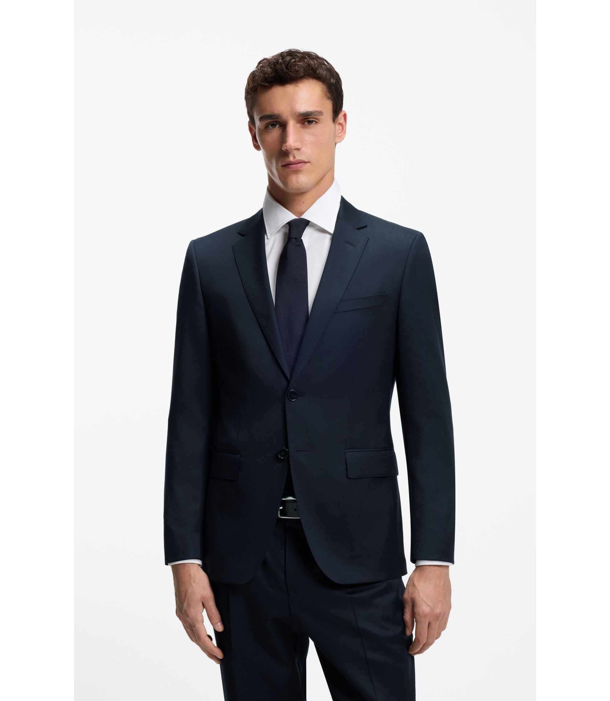 Boss One Slim Fit Suit Jacket In Virgin Wool Serge Dark Blue