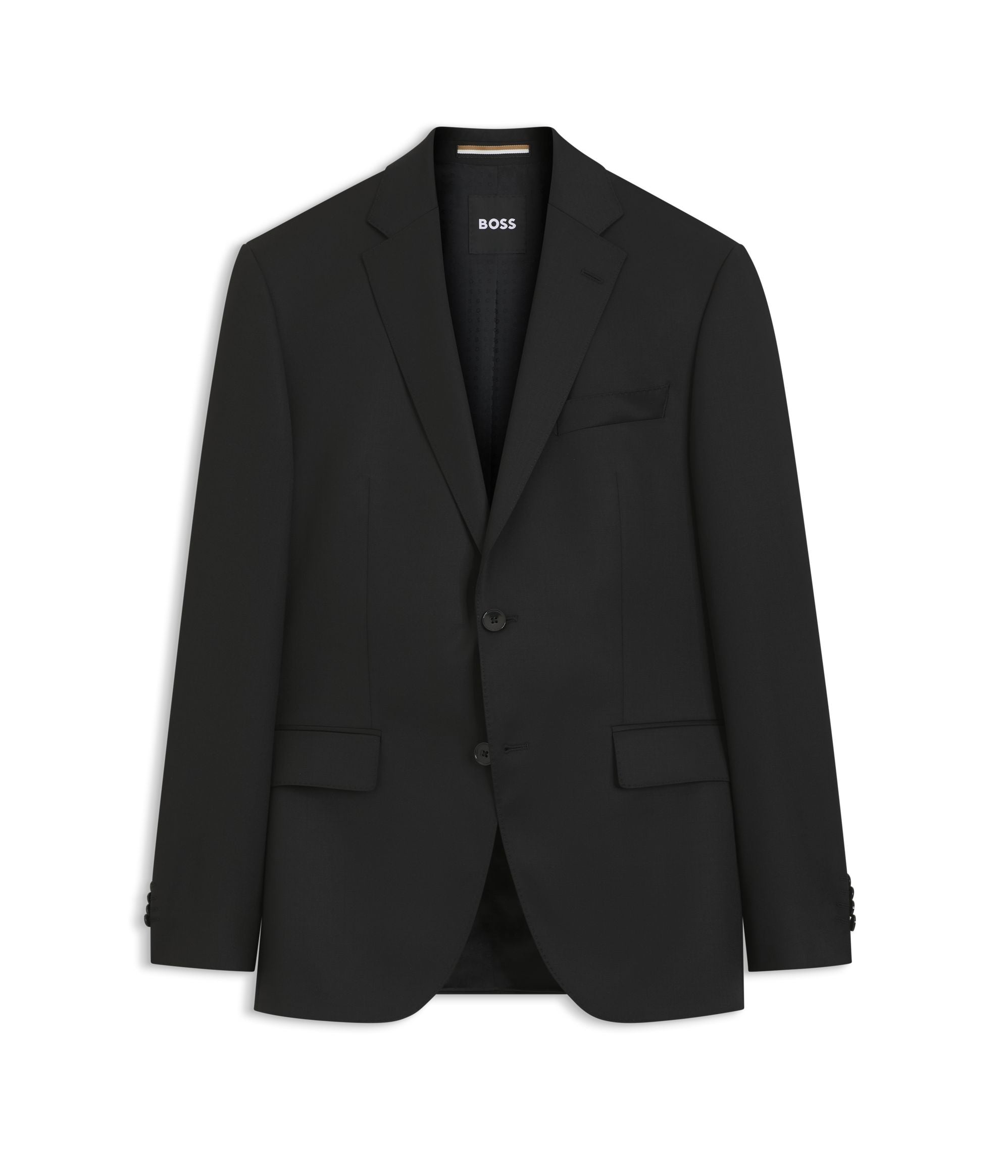 Boss One Regular Fit Suit Jacket In Virgin Wool Serge Black