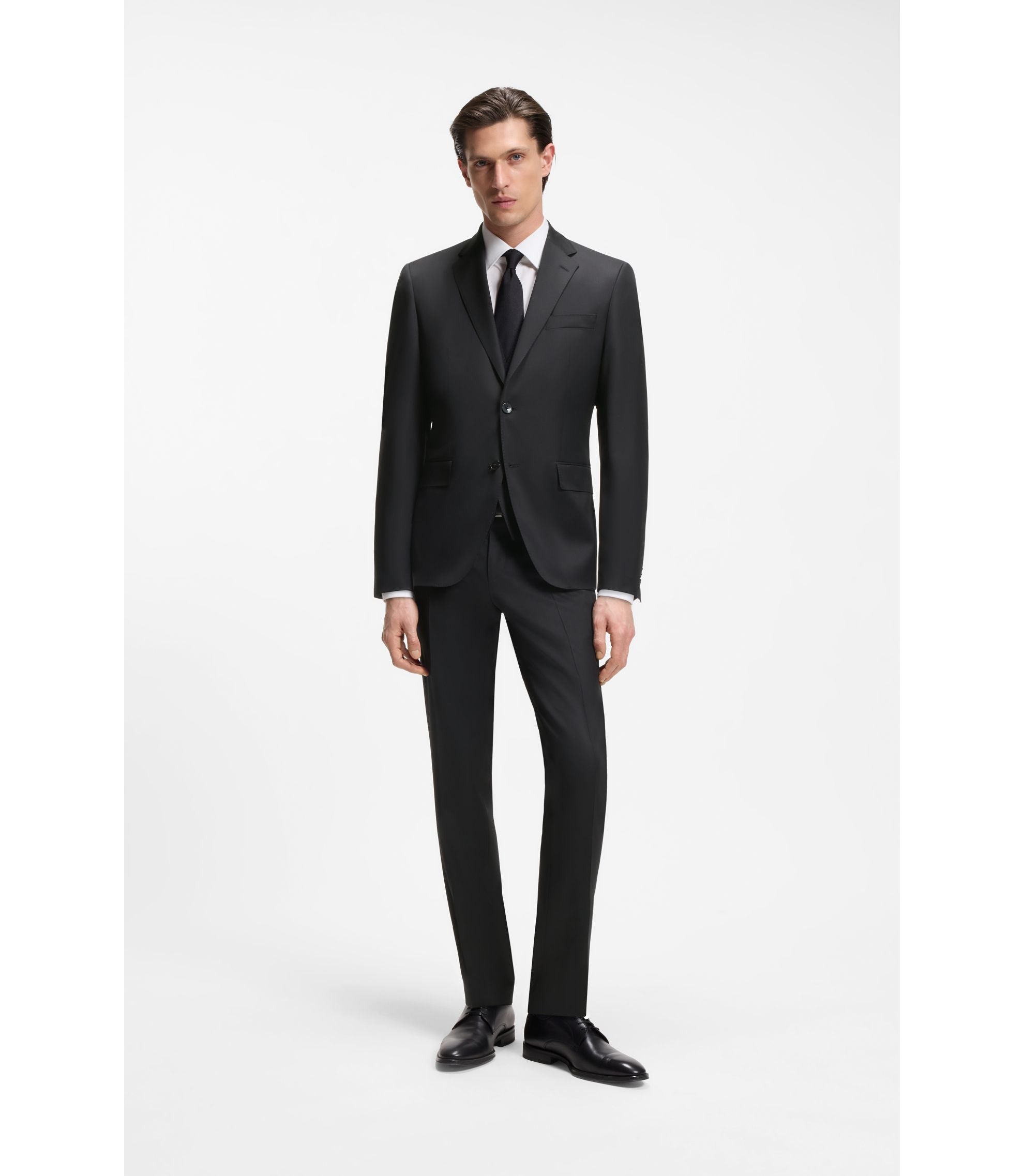 Boss One Regular Fit Suit Jacket In Virgin Wool Serge Black