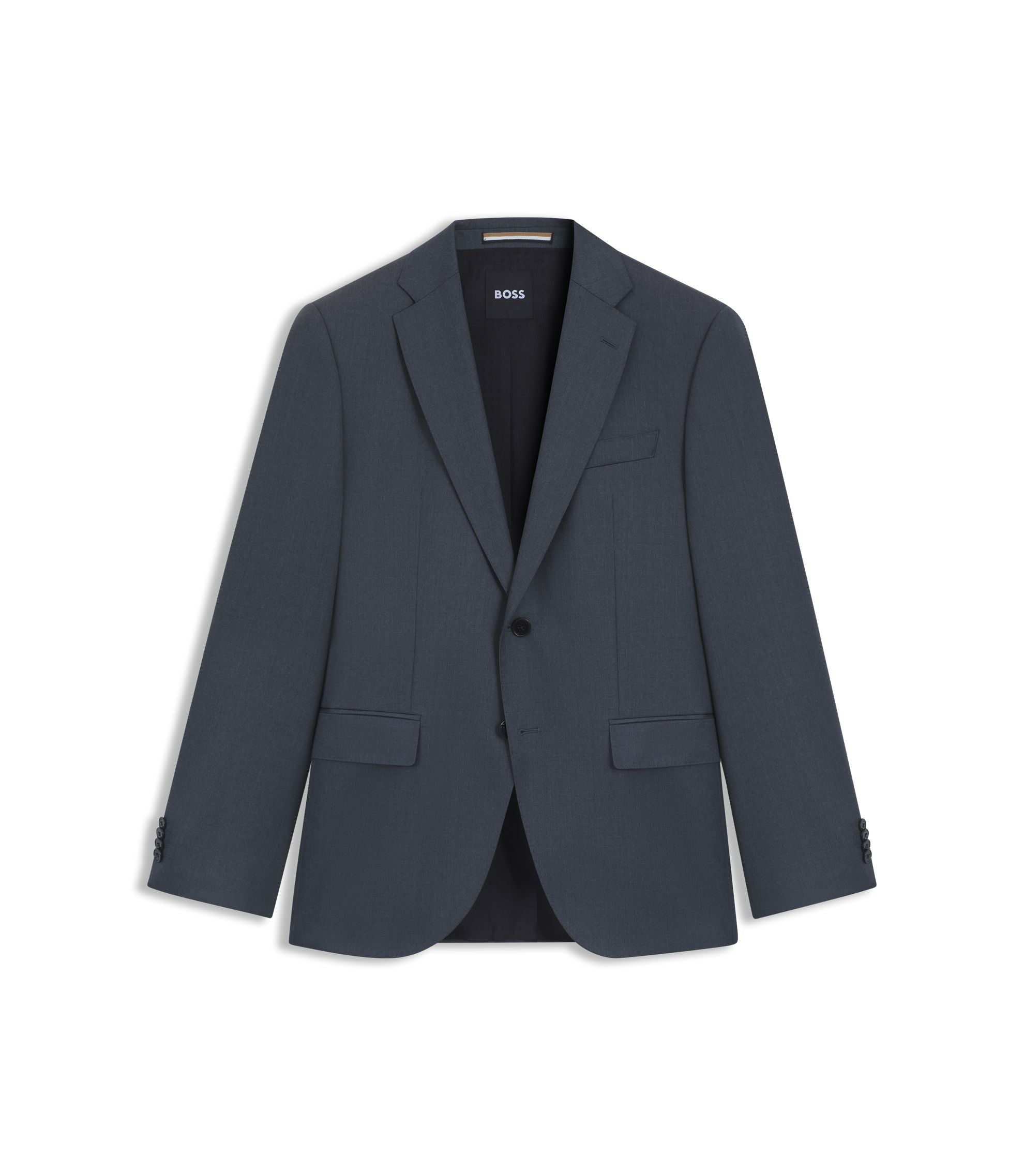 Boss One Regular Fit Suit Jacket In Virgin Wool Serge Dark Grey
