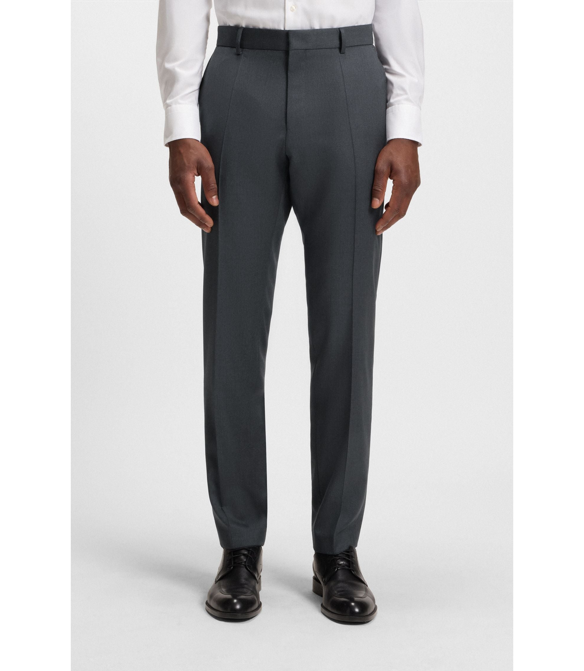 Boss Slim Fit Pants In Virgin Wool Serge Dark Grey