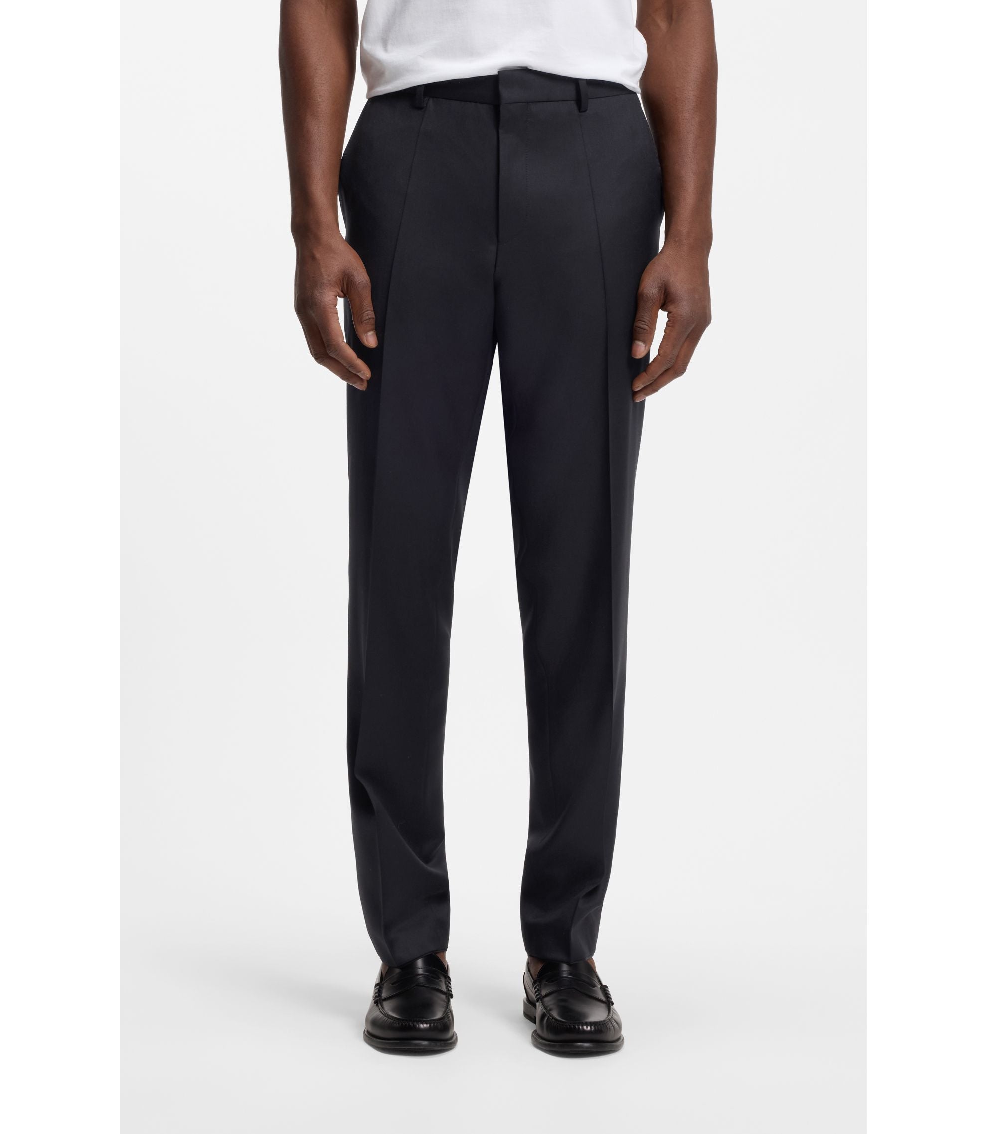 Boss Regular Fit Pants In Virgin Wool Serge Black
