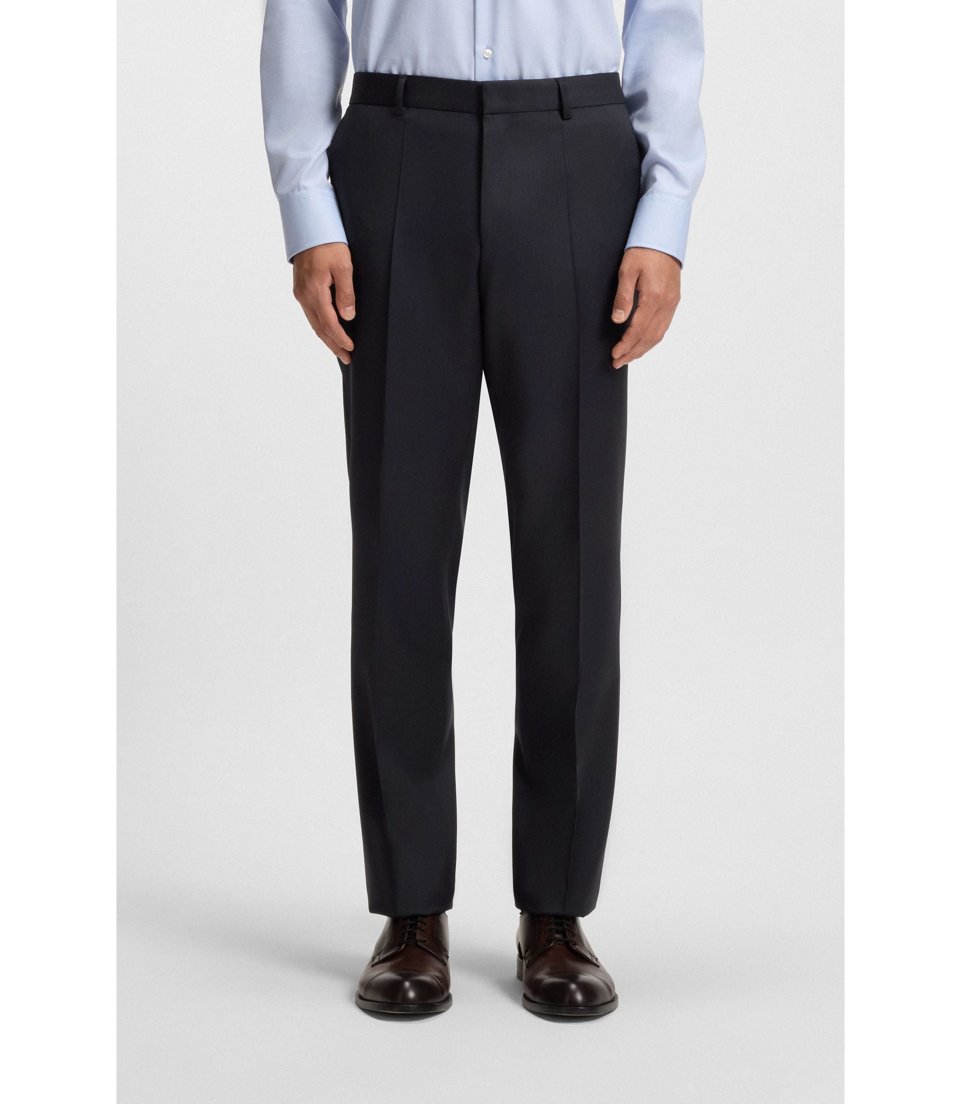 Boss Regular Fit Pants In Virgin Wool Serge Dark Blue