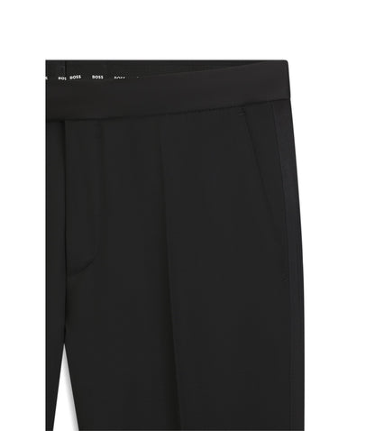 Boss Slim Fit Tuxedo Pants In Virgin Wool Serge Black