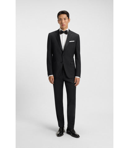 Boss Slim Fit Tuxedo Pants In Virgin Wool Serge Black