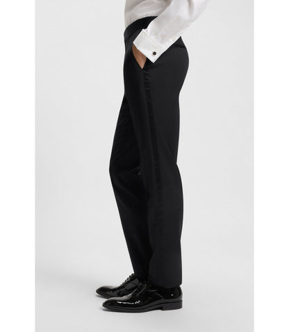 Boss Slim Fit Tuxedo Pants In Virgin Wool Serge Black