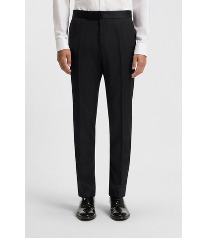 Boss Slim Fit Tuxedo Pants In Virgin Wool Serge Black