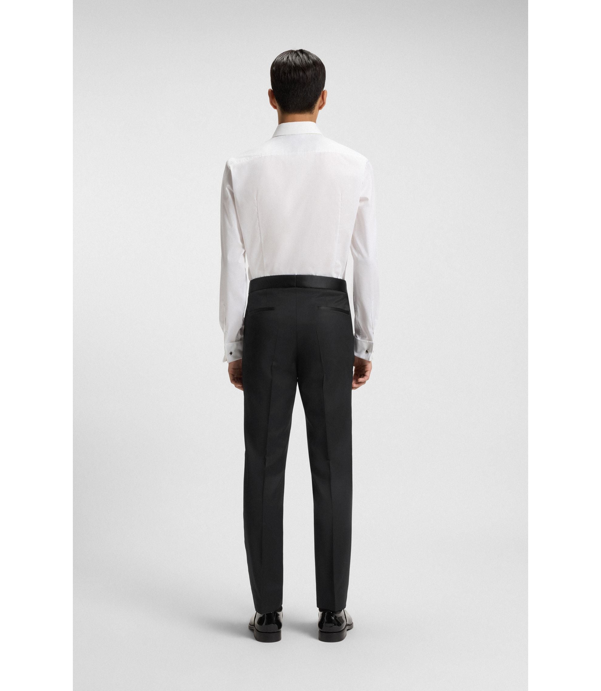 Boss Slim Fit Tuxedo Pants In Virgin Wool Serge Black