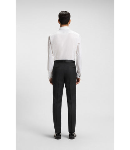 Boss Slim Fit Tuxedo Pants In Virgin Wool Serge Black