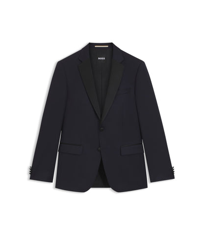 Boss Slim Fit Tuxedo Jacket In Virgin Wool Serge Dark Blue