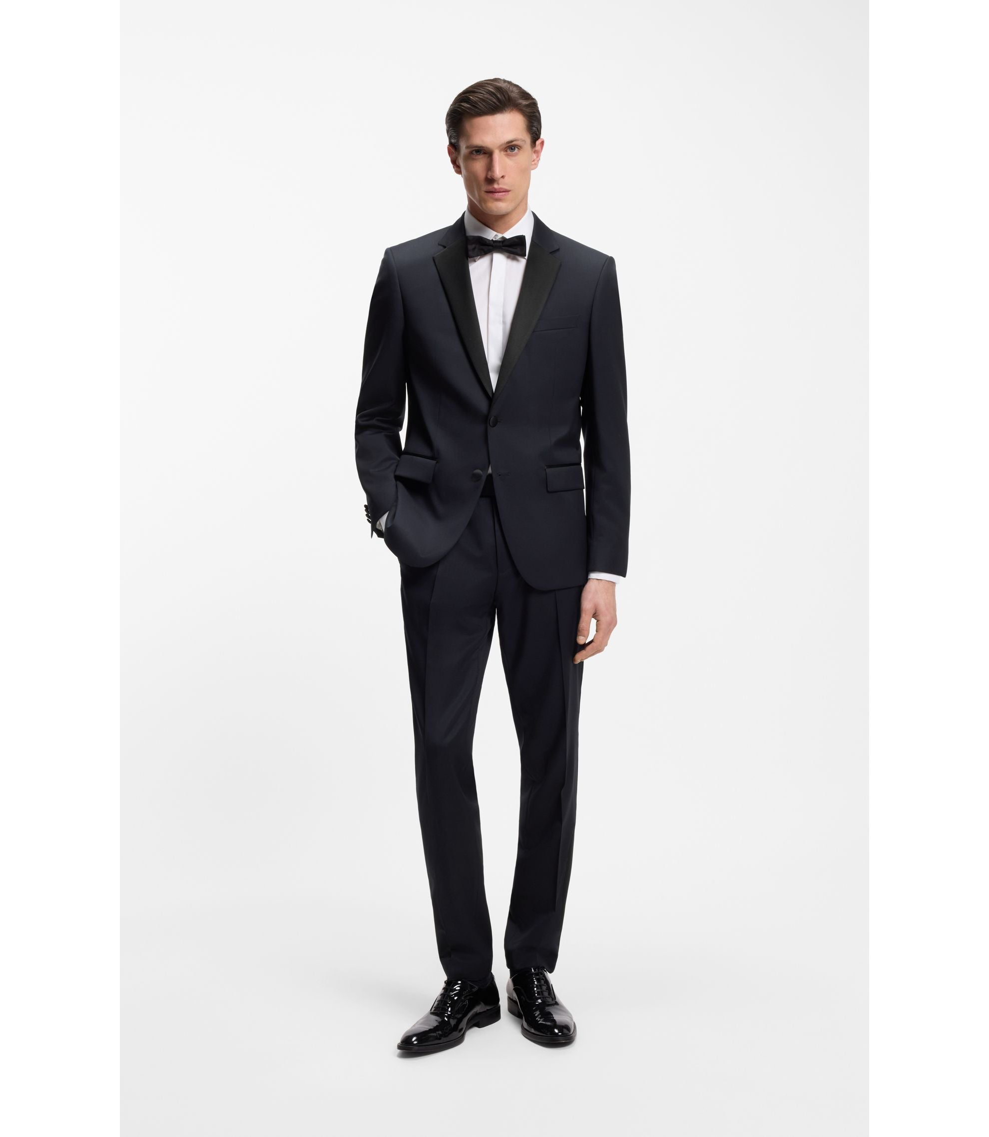 Boss Slim Fit Tuxedo Jacket In Virgin Wool Serge Dark Blue