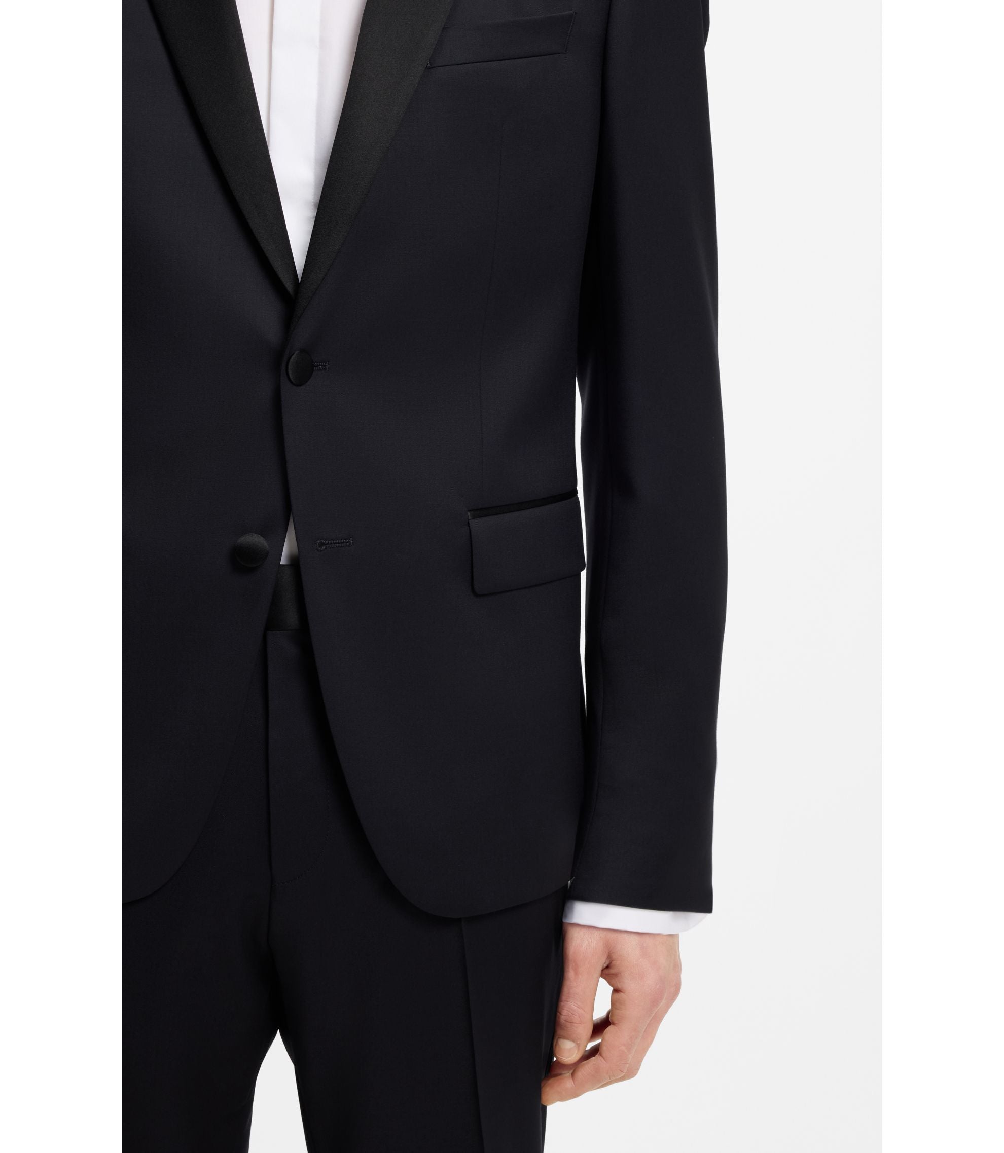 Boss Slim Fit Tuxedo Jacket In Virgin Wool Serge Dark Blue