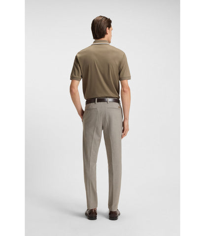 Boss Slim Fit Cotton Polo Shirt With Striped Collar Light Brown