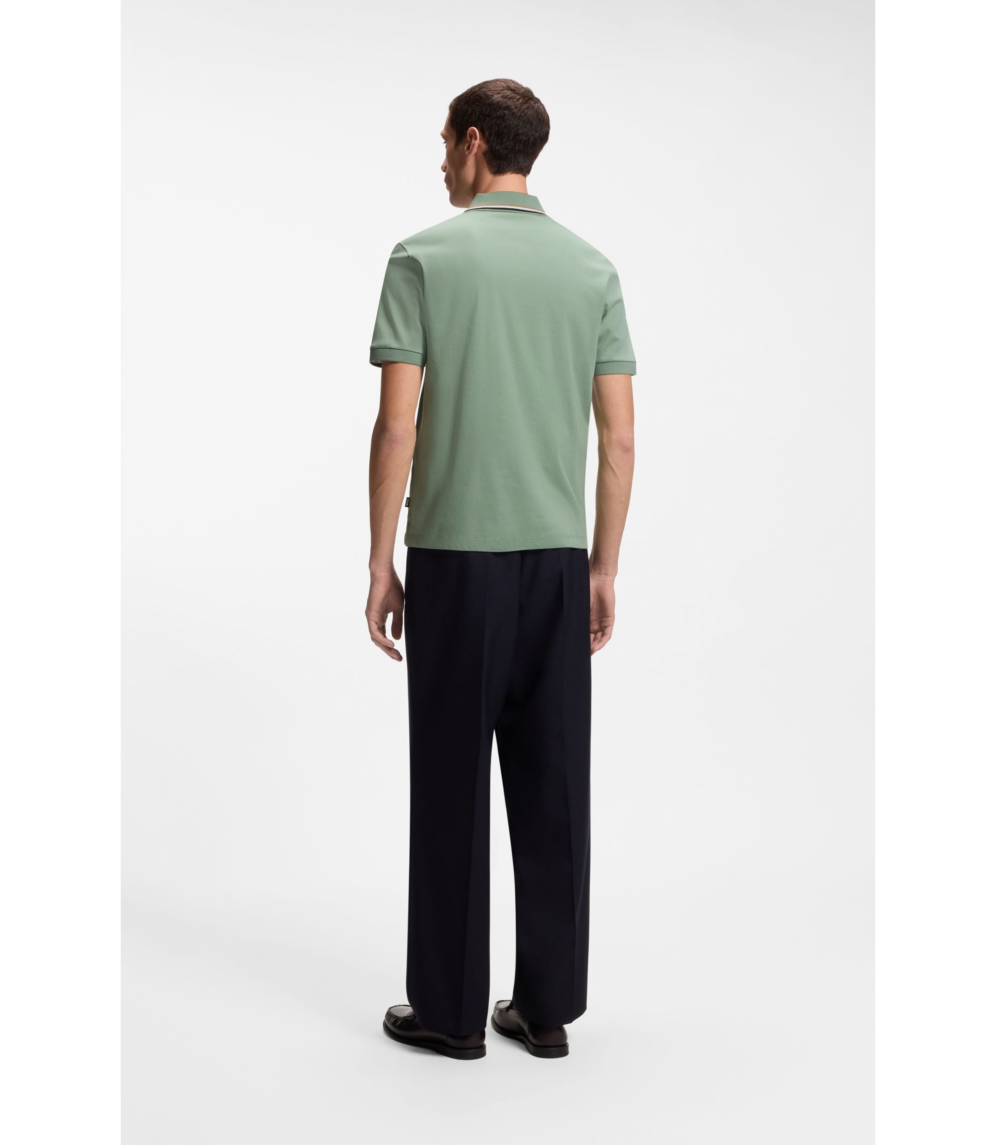 Boss Slim Fit Cotton Polo Shirt With Striped Collar Light Green